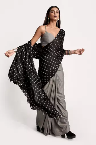 Black Vintage Lotus Saree