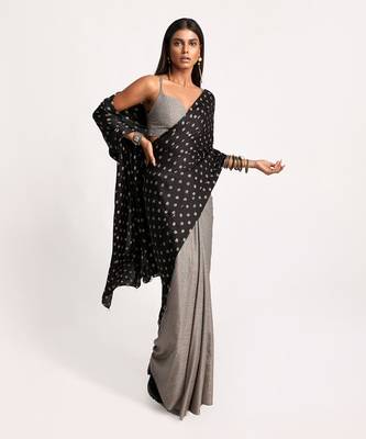 Black Vintage Lotus Saree 3