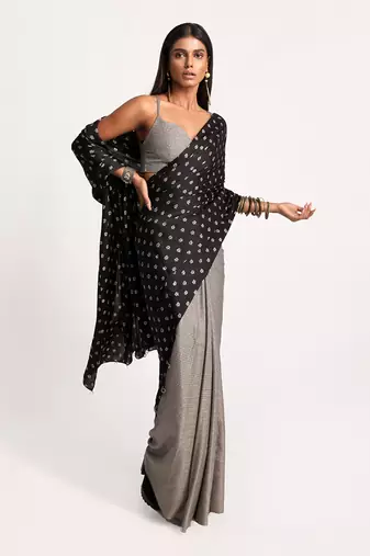 Black Vintage Lotus Saree