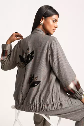Black Lotus Appliqué Bomber Jacket 