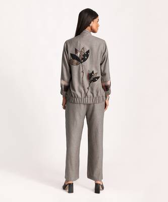 Black Lotus Appliqué Bomber Jacket  5