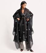 Black Front Knot Organza Silk Cape Set