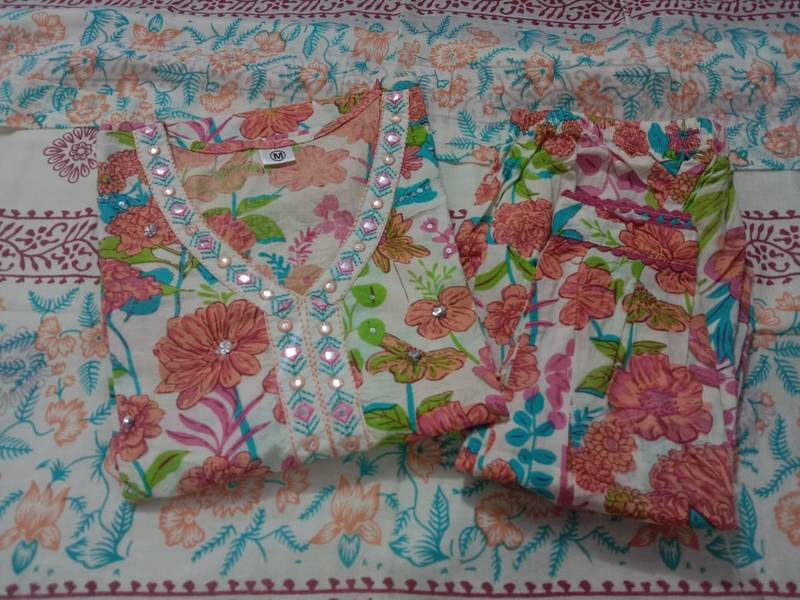 Women's Cotton Floral Print Straight Kurti Pant with Dupatta Set