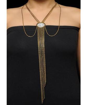 Enameled White Clock Neckpiece With Hanging Chains 1