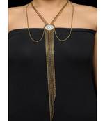 Enameled White Clock Neckpiece With Hanging Chains