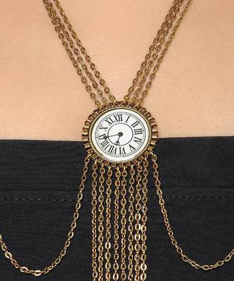 Enameled White Clock Neckpiece With Hanging Chains 2