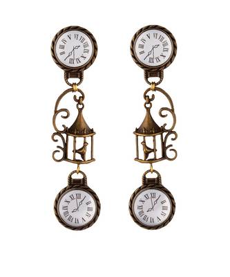 Enameled White Clock Earrings With Vintage Cage 3