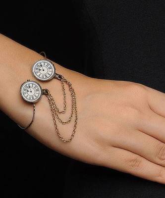 Enameled White Clock Palm Band Cum Bracelet 1