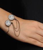 Enameled White Clock Palm Band Cum Bracelet