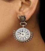 Enameled White Clock Earrings  With Square Border