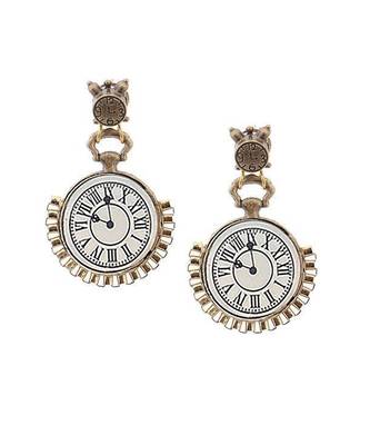Enameled White Clock Earrings  With Square Border 2