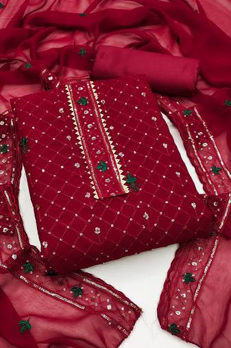 Elegant georgette sequin work dress material set with shantoon bottom and inner