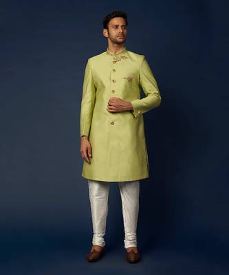 Parrot Green Emb. Achkan Set 1