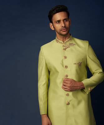 Parrot Green Emb. Achkan Set 3