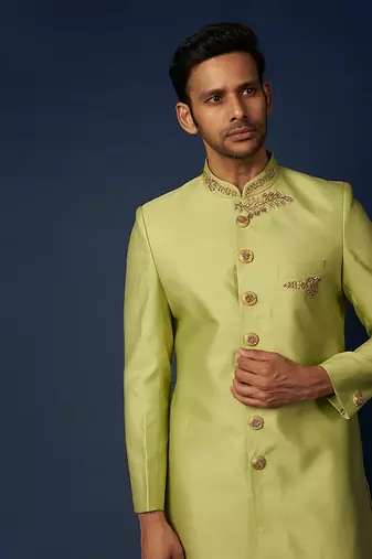 Parrot Green Emb. Achkan Set
