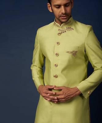 Parrot Green Emb. Achkan Set 4