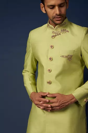 Parrot Green Emb. Achkan Set