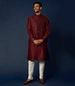 Wine Emb. Kurta Jacket Set