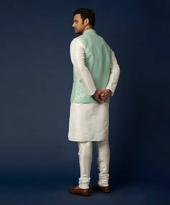 Mint Blue Emb. Kurta Jacket Set 2