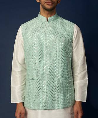 Mint Blue Emb. Kurta Jacket Set 4