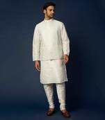 Off White Emb. Kurta Jacket Set