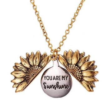Mahi 'you are my sunshine' engraved hidden message silver golden sunflower pendant locket for women (ps1101854m) 1