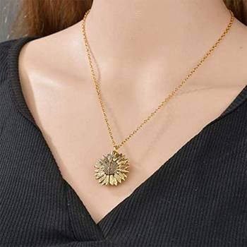 Mahi 'you are my sunshine' engraved hidden message silver golden sunflower pendant locket for women (ps1101854m) 2