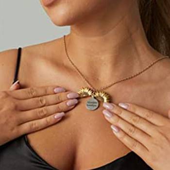 Mahi 'you are my sunshine' engraved hidden message silver golden sunflower pendant locket for women (ps1101854m) 5