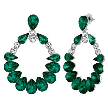 Mahi rhodium plated green and white shiny crystals luxurious dangler earrings for women (er1109832rgre) 1