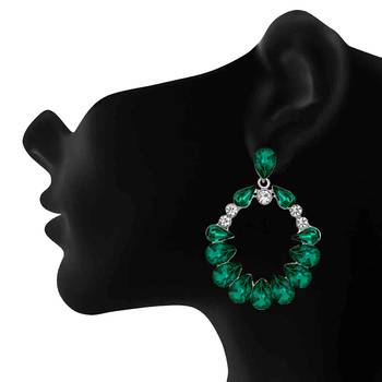 Mahi rhodium plated green and white shiny crystals luxurious dangler earrings for women (er1109832rgre) 2