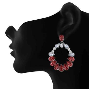 Mahi rose gold plated red and white shiny crystals luxurious dangler earrings for women (er1109831rred) 2
