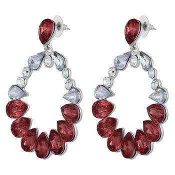 Mahi rose gold plated red and white shiny crystals luxurious dangler earrings for women (er1109831rred) 3