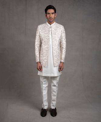 Ivory Embroidered Short Jacket Set 1