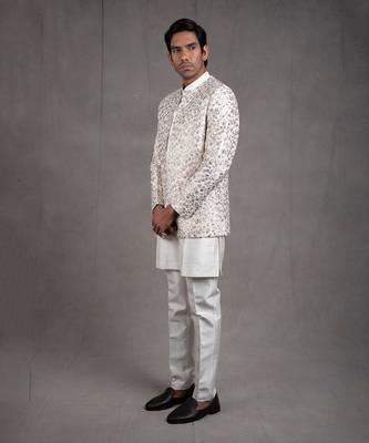 Ivory Embroidered Short Jacket Set 2