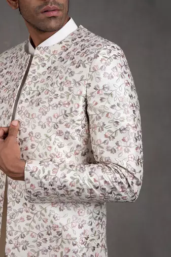 Ivory Embroidered Short Jacket Set