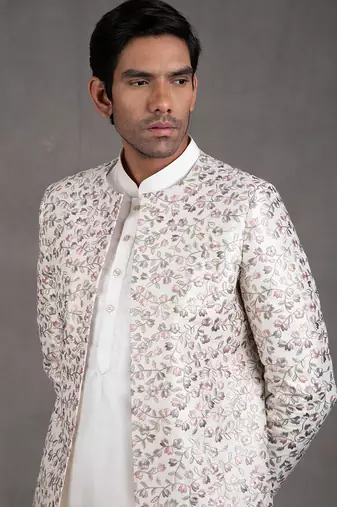 Ivory Embroidered Short Jacket Set