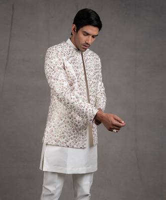 Ivory Embroidered Short Jacket Set 7