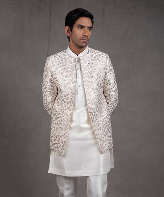 Ivory Embroidered Short Jacket Set 8