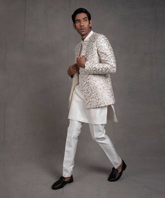 Ivory Embroidered Short Jacket Set 9