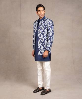 Midnight Blue Emroidered Short Jacket Set 2