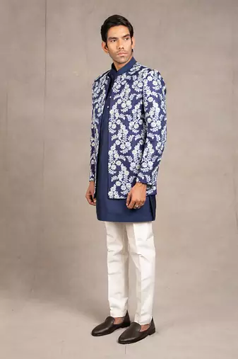 Midnight Blue Emroidered Short Jacket Set