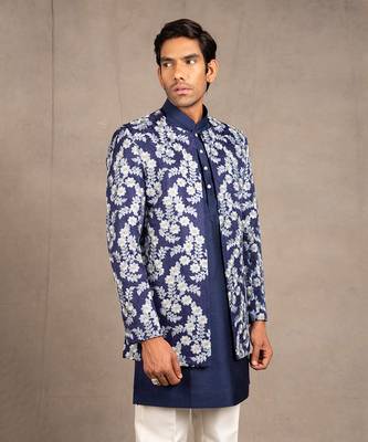 Midnight Blue Emroidered Short Jacket Set 3