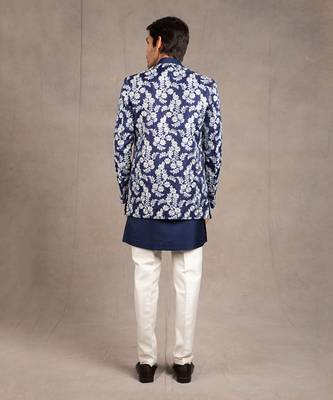 Midnight Blue Emroidered Short Jacket Set 4