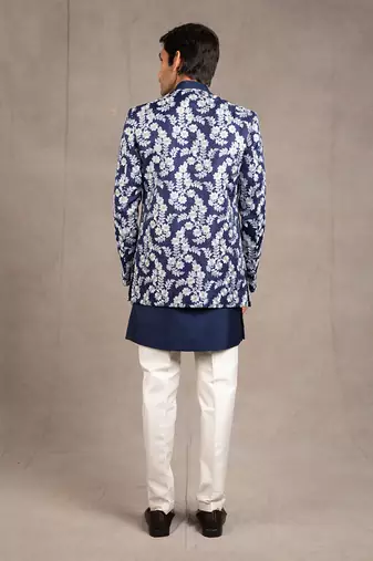 Midnight Blue Emroidered Short Jacket Set