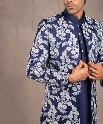Midnight Blue Emroidered Short Jacket Set 5