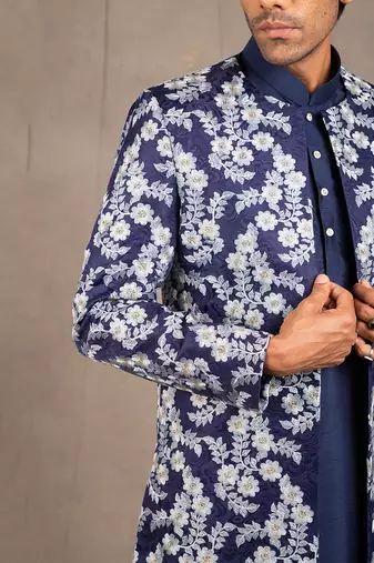 Midnight Blue Emroidered Short Jacket Set