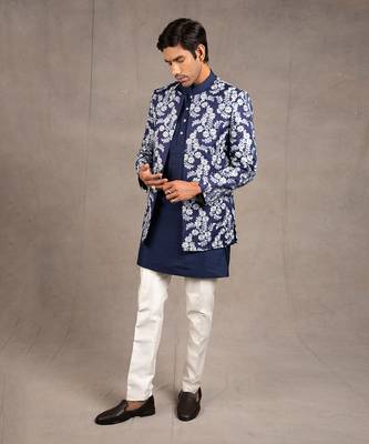 Midnight Blue Emroidered Short Jacket Set 6