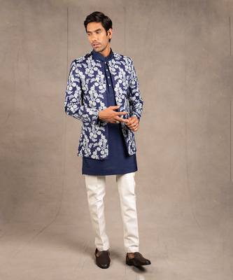 Midnight Blue Emroidered Short Jacket Set 7