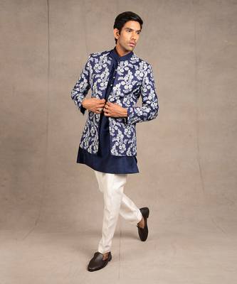 Midnight Blue Emroidered Short Jacket Set 8