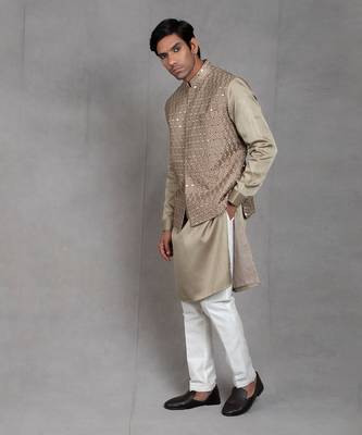 Sage Green Embroidered Kurta-Jacket Set 9